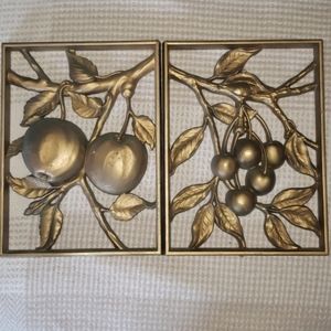 Syroco Vintage Syracuse, NY wall decorative fruit plaques 1970's matching gold